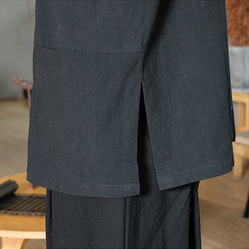 Camisa de lino y algodón para hombre con manga tres cuartos y botones de rana con Buddha Stones - image 19