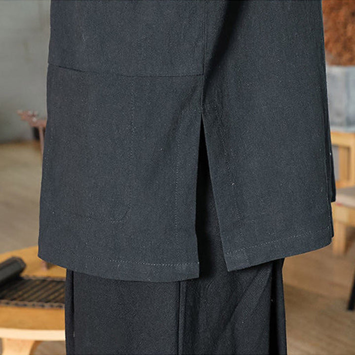 Camisa de lino y algodón para hombre con manga tres cuartos y botones de rana con Buddha Stones - image 19