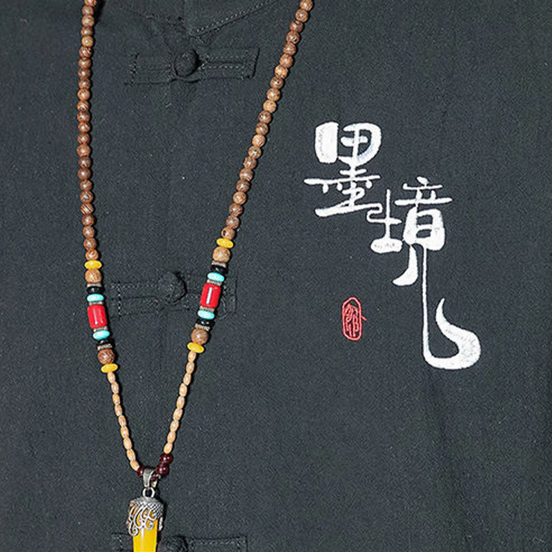 Camisa de lino y algodón para hombre con manga tres cuartos y botones de rana con Buddha Stones - image 17