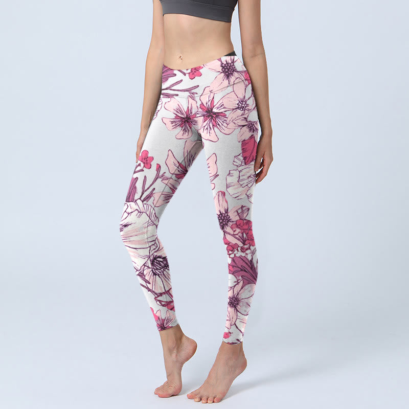 Leggings de yoga para mujer con estampado de flores rosas y rojas y Buddha Stones - Beige - US18，UK/AU22，EU50 (4XL) - image 1