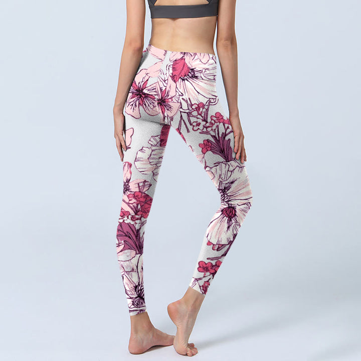 Leggings de yoga para mujer con estampado de flores rosas y rojas y Buddha Stones - image 4