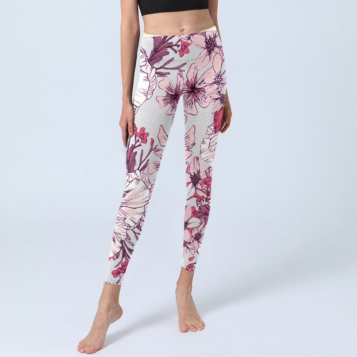 Leggings de yoga para mujer con estampado de flores rosas y rojas y Buddha Stones - image 5