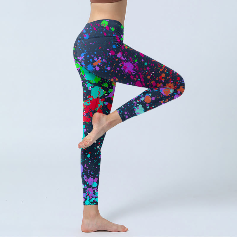 Leggings de yoga para mujer con estampado de tinta negra y Buddha Stones - image 5