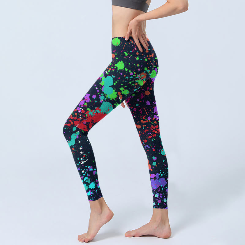 Leggings de yoga para mujer con estampado de tinta negra y Buddha Stones - image 3
