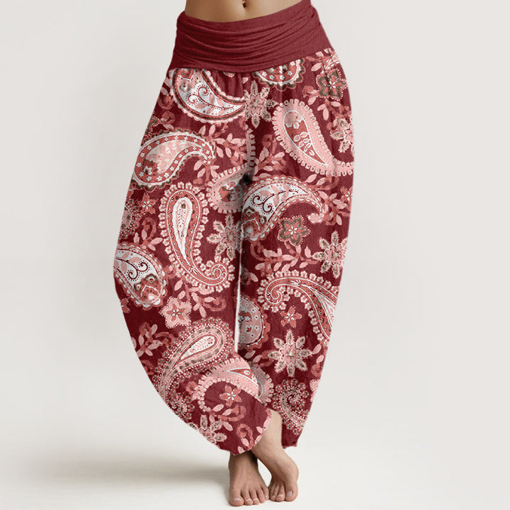 Pantalones bombachos de mujer con cintura elástica, estampado paisley informal de algodón con Buddha Stones - Marrón - US22，UK/AU26，EU54 (6XL) - image 0