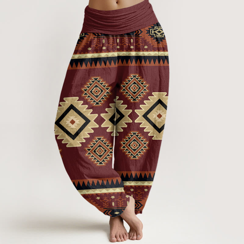 Pantalones bombachos de cintura elástica para mujer, de algodón, estilo navajo informal y simétrico, con estampado de Buddha Stones. - Marrón - US22，UK/AU26，EU54 (6XL) - image 0