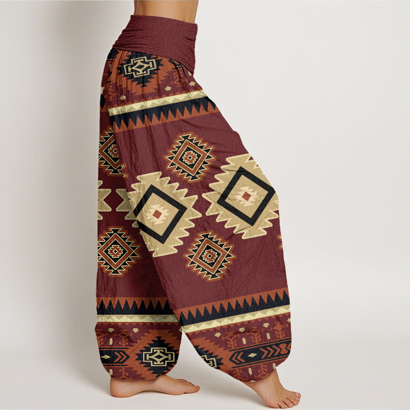 Pantalones bombachos de cintura elástica para mujer, de algodón, estilo navajo informal y simétrico, con estampado de Buddha Stones. - image 1