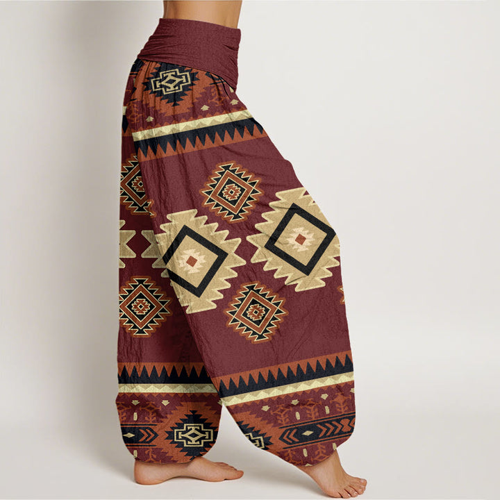 Pantalones bombachos de cintura elástica para mujer, de algodón, estilo navajo informal y simétrico, con estampado de Buddha Stones. - image 1