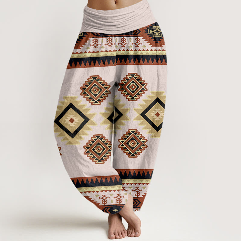 Pantalones bombachos de cintura elástica para mujer, de algodón, estilo navajo informal y simétrico, con estampado de Buddha Stones. - Rubor Lavanda - US22，UK/AU26，EU54 (6XL) - image 4
