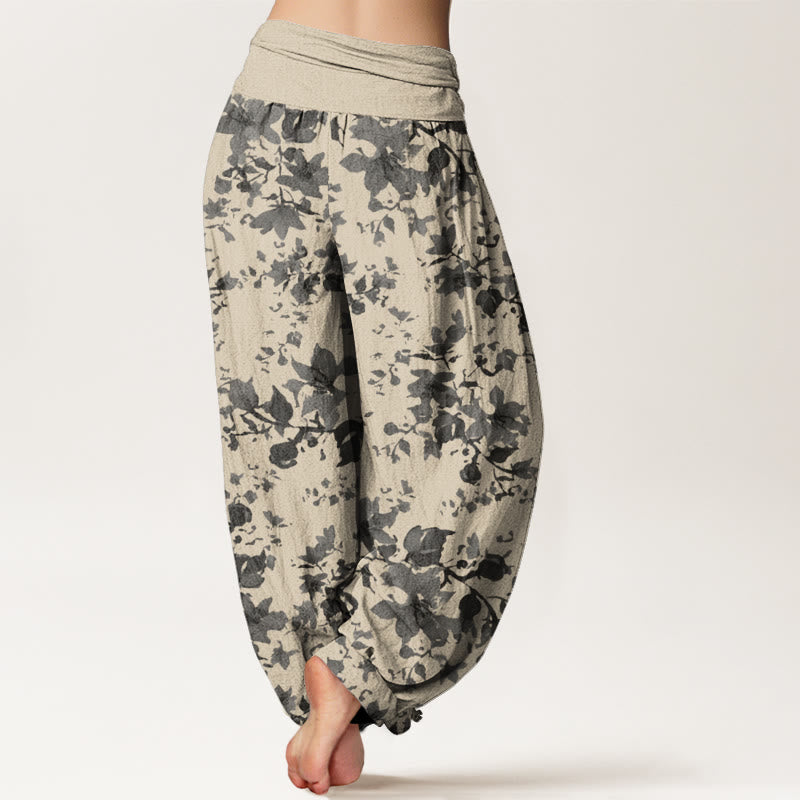 Pantalones bombachos de cintura elástica para mujer con diseño de hojas y Buddha Stones, de algodón. - image 1