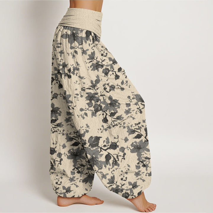 Pantalones bombachos de cintura elástica para mujer con diseño de hojas y Buddha Stones, de algodón. - image 2