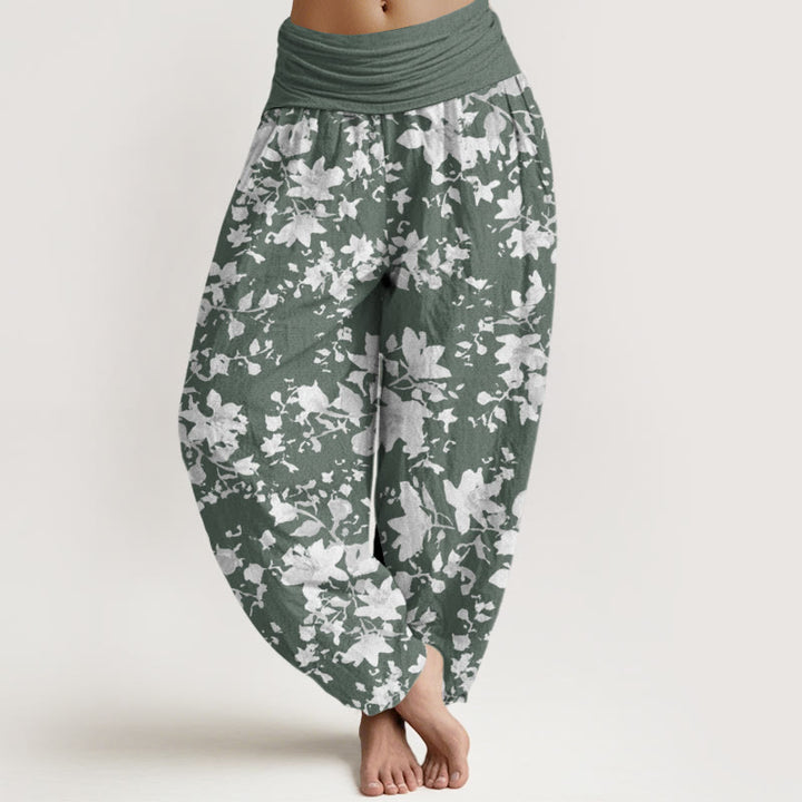 Pantalones bombachos de cintura elástica para mujer con diseño de hojas y Buddha Stones, de algodón. - Verde mar oscuro - US22，UK/AU26，EU54 (6XL) - image 4