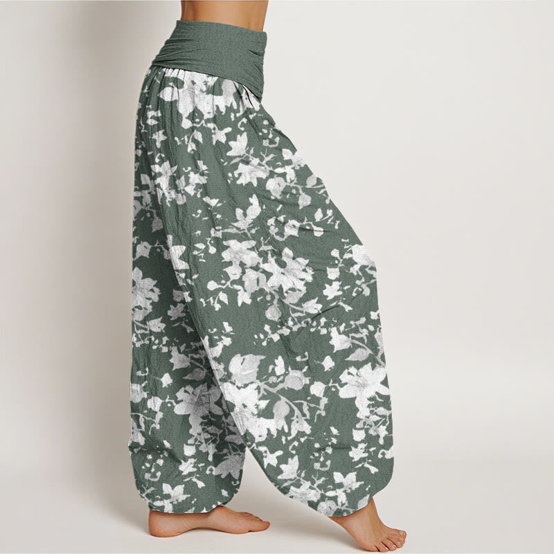 Pantalones bombachos de cintura elástica para mujer con diseño de hojas y Buddha Stones, de algodón. - image 5