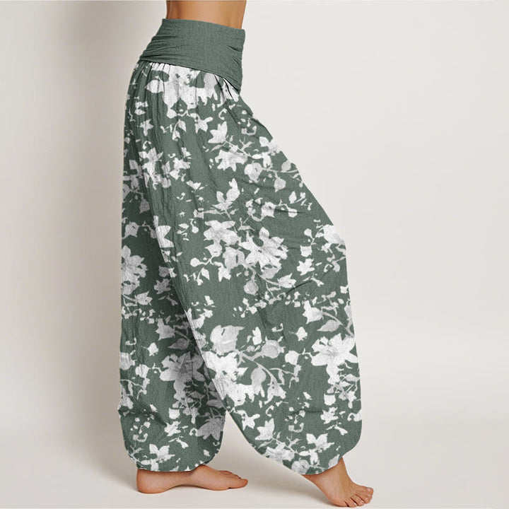 Pantalones bombachos de cintura elástica para mujer con diseño de hojas y Buddha Stones, de algodón. - image 5