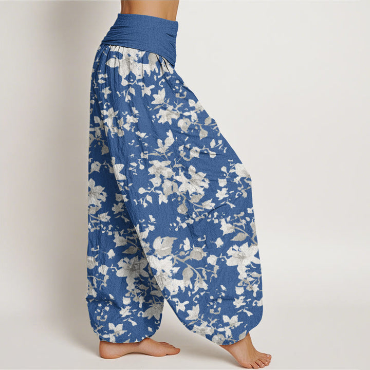 Pantalones bombachos de cintura elástica para mujer con diseño de hojas y Buddha Stones, de algodón. - image 9