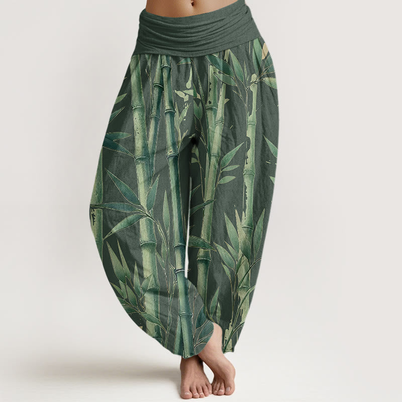 Pantalones bombachos de cintura elástica para mujer, de algodón, con estampado informal de Buddha Stones. - Verde oscuro - US22，UK/AU26，EU54 (6XL) - image 4