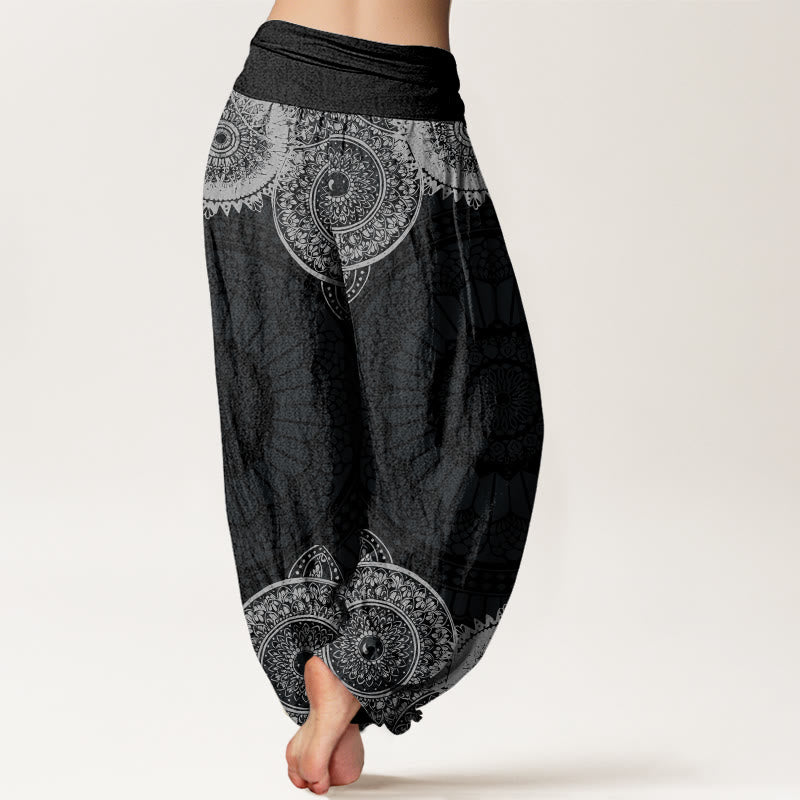 Pantalones bombachos de cintura elástica para mujer con diseño de mandala circular de algodón y Buddha Stones - image 1