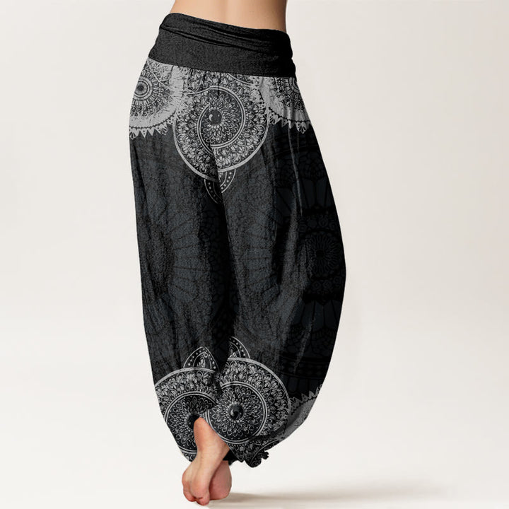 Pantalones bombachos de cintura elástica para mujer con diseño de mandala circular de algodón y Buddha Stones - image 1