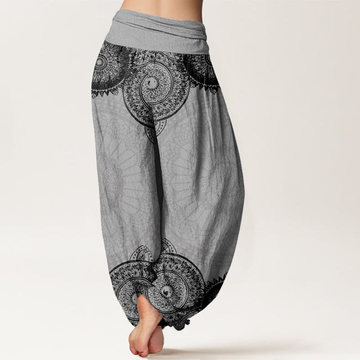 Pantalones bombachos de cintura elástica para mujer con diseño de mandala circular de algodón y Buddha Stones - image 8