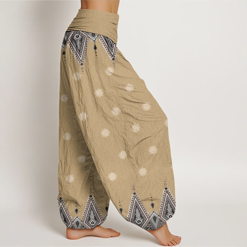 Pantalones bombachos de mujer con cintura elástica, estampado floral geométrico bohemio de algodón con Buddha Stones - image 6