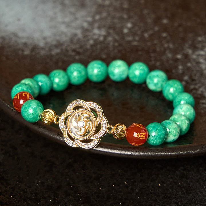 Pulsera de prosperidad con amuleto ciclón Om Mani Padme Hum de jade natural y Buddha Stones