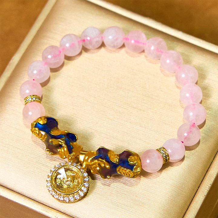 Pulsera cálida con dije de ciclón PiXiu doble que cambia de color con cristales rosas de Buddha Stones - image 1
