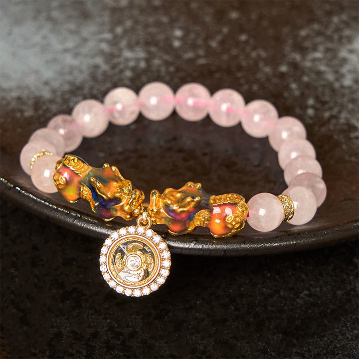 Pulsera cálida con dije de ciclón PiXiu doble que cambia de color con cristales rosas de Buddha Stones - image 8