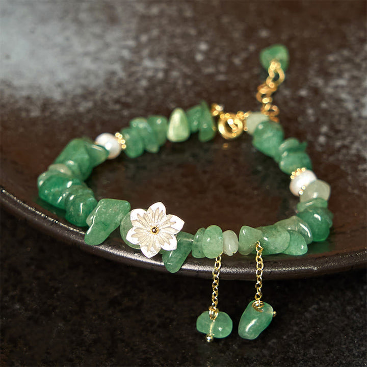 Pulsera curativa con flores de cristal Super Seven y cuarzo fresa natural y cuarzo fresa verde de Buddha Stones