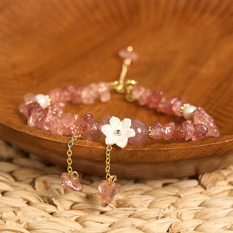Pulsera curativa con flores de cristal Super Seven y cuarzo fresa natural y cuarzo fresa verde de Buddha Stones