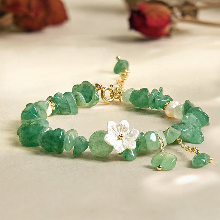 Pulsera curativa con flores de cristal Super Seven y cuarzo fresa natural y cuarzo fresa verde de Buddha Stones