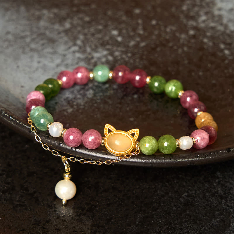 Pulsera positiva con turmalina de colores y Buddha Stones - Gato de la suerte de turmalina (circunferencia de la muñeca: 14-16 cm) - image 1