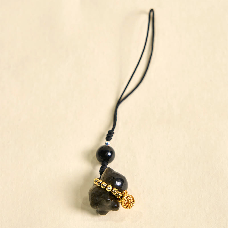 Buddha Stones, obsidiana plateada brillante, obsidiana negra, obsidiana dorada brillante, lindo gato Fu, llavero protector, decoración colgante para teléfono. - image 12