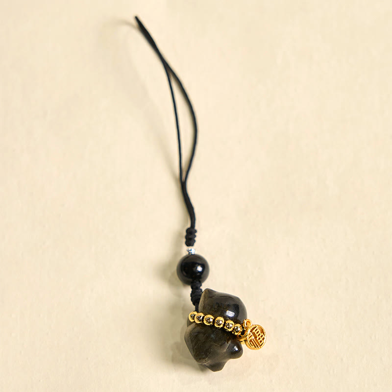 Buddha Stones, obsidiana plateada brillante, obsidiana negra, obsidiana dorada brillante, lindo gato Fu, llavero protector, decoración colgante para teléfono. - image 18