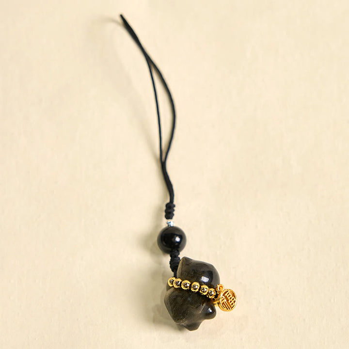 Buddha Stones, obsidiana plateada brillante, obsidiana negra, obsidiana dorada brillante, lindo gato Fu, llavero protector, decoración colgante para teléfono. - image 18