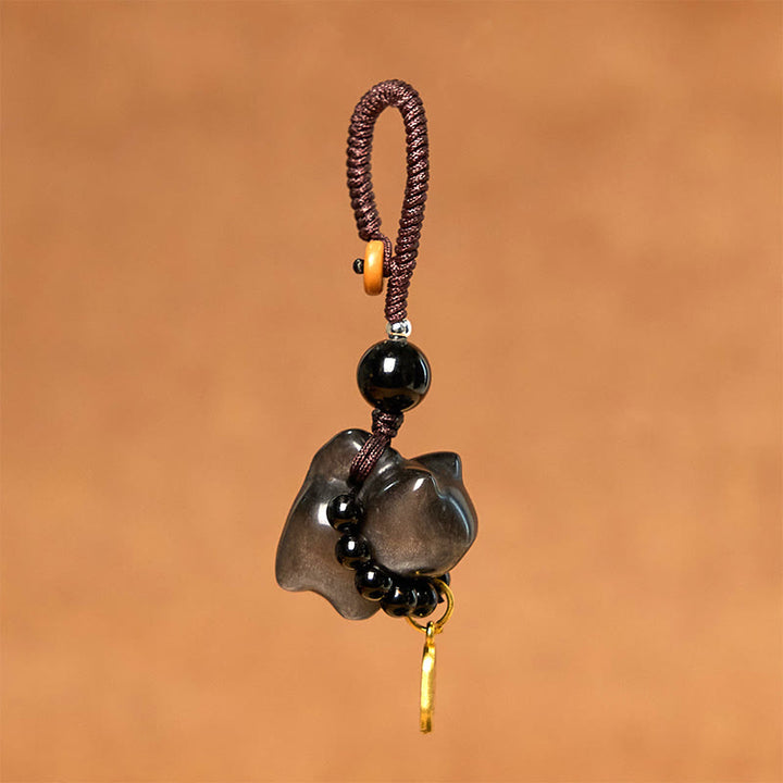 Buddha Stones, obsidiana plateada brillante, obsidiana negra, obsidiana dorada brillante, lindo gato Fu, llavero protector, decoración colgante para teléfono. - image 7