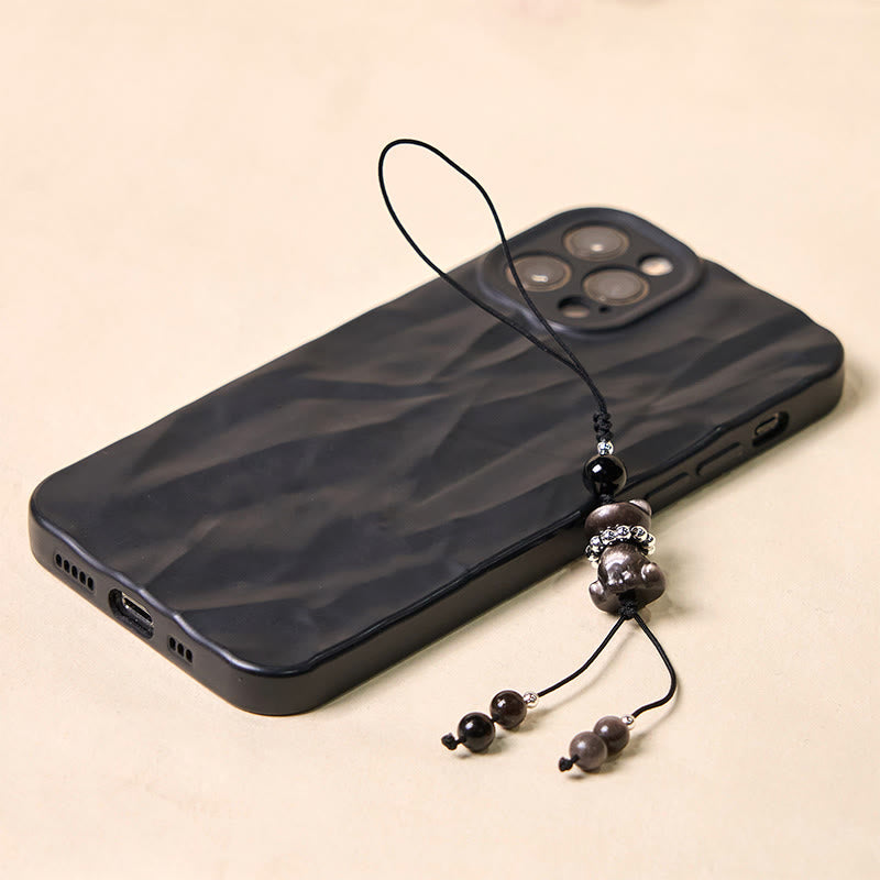 Adorno colgante para teléfono con forma de gato, obsidiana, con brillo plateado natural, de Buda, piedra, para relajarse. - image 4