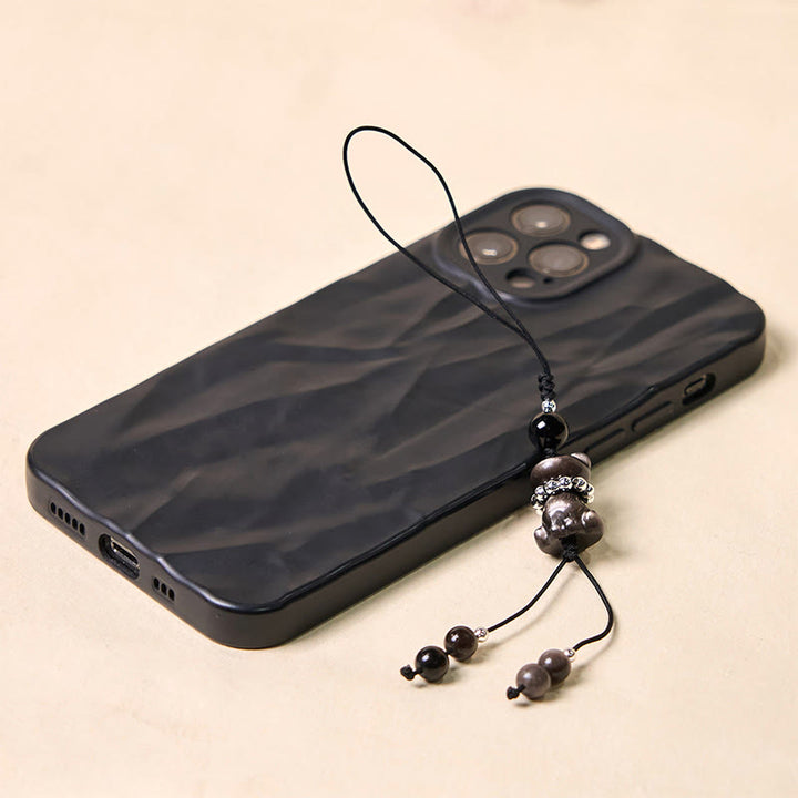 Adorno colgante para teléfono con forma de gato, obsidiana, con brillo plateado natural, de Buda, piedra, para relajarse. - image 4