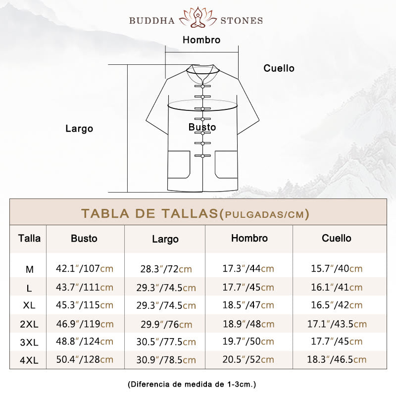 Conjunto de ropa tradicional para hombre: camiseta de manga corta y pantalón con botones de rana, estampado de Buddha Stones, color liso. - image 3