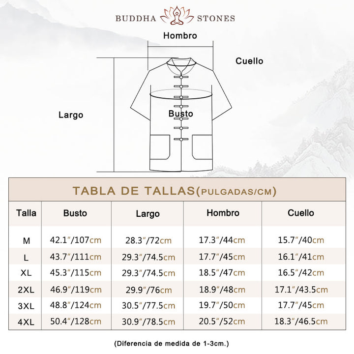 Conjunto de ropa tradicional para hombre: camiseta de manga corta y pantalón con botones de rana, estampado de Buddha Stones, color liso. - image 3