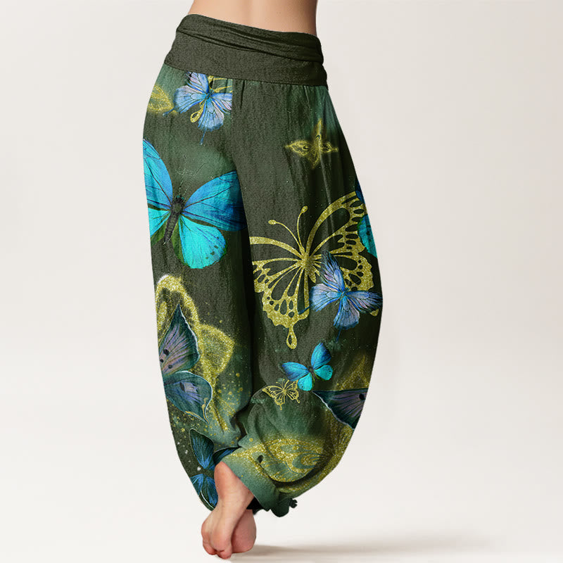 Pantalones bombachos de cintura elástica para mujer, de algodón, estilo casual, con estampado de mariposas doradas y Buddha Stones. - image 6
