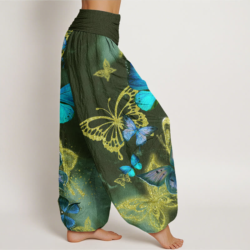 Pantalones bombachos de cintura elástica para mujer, de algodón, estilo casual, con estampado de mariposas doradas y Buddha Stones. - image 5