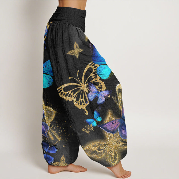 Pantalones bombachos de cintura elástica para mujer, de algodón, estilo casual, con estampado de mariposas doradas y Buddha Stones. - image 8
