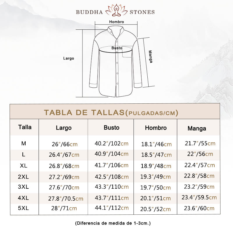 Camisa de lino cómoda de manga larga con cuello alto y bolsillo para hombre Buddha Stones - image 4