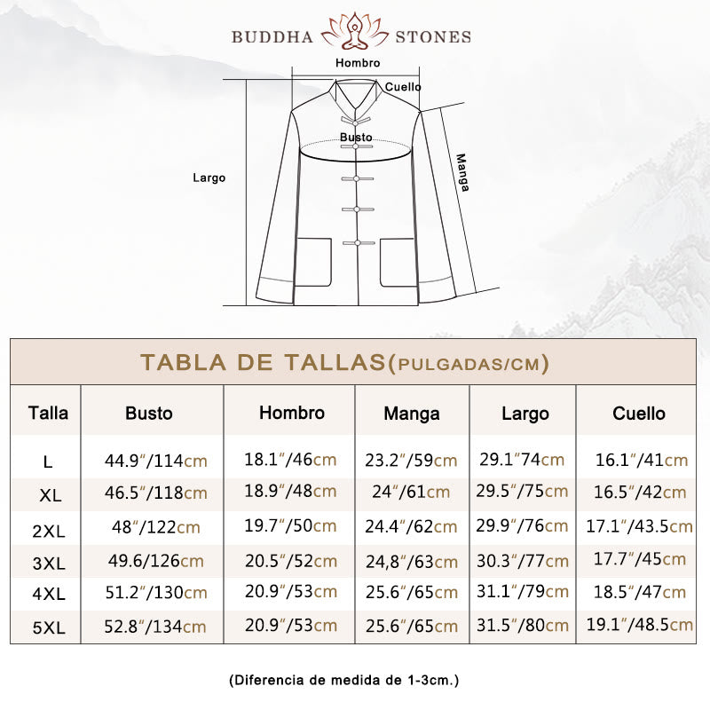 Conjunto de 2 piezas de camisa y pantalones de manga larga de algodón con botones de rana para hombre con Buddha Stones