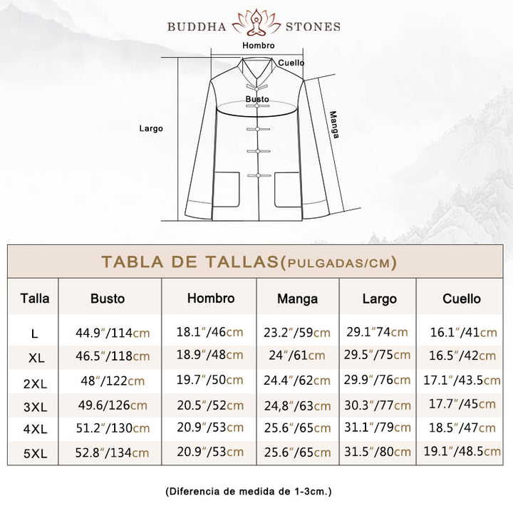 Conjunto de 2 piezas de camisa y pantalones de manga larga de algodón con botones de rana para hombre con Buddha Stones