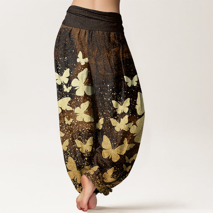 Pantalones bombachos de mujer con cintura elástica, estampado de mariposas doradas y algodón con Buddha Stones - image 6