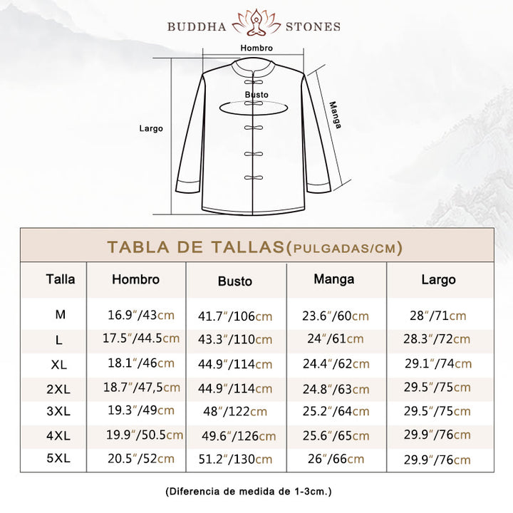 Camisa larga de algodón para hombre, chaqueta y traje chino con botones de rana y Buddha Stones - image 3