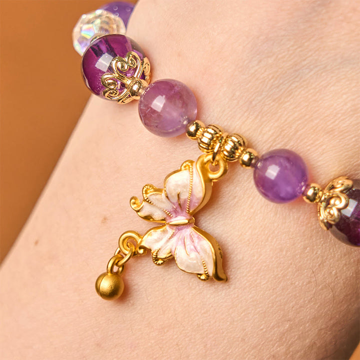 Pulsera de la paz con mariposa y piedra solar de amatista natural de Buddha Stones