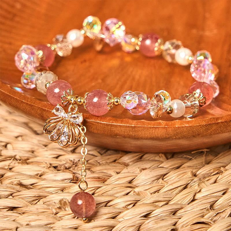 Pulsera positiva de concha de perla y cuarzo fresa natural de Buddha Stones