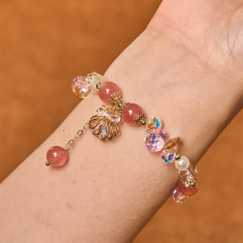 Pulsera positiva de concha de perla y cuarzo fresa natural de Buddha Stones